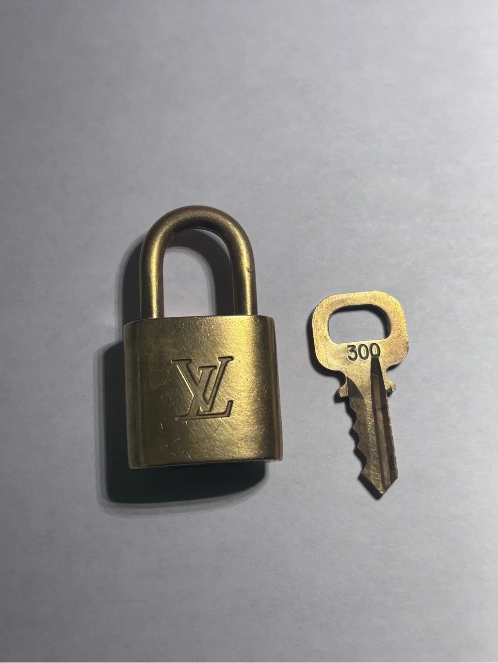 LV Louis Vuitton No.300 Gold Color Brass Lock & Key Padlock Made In France